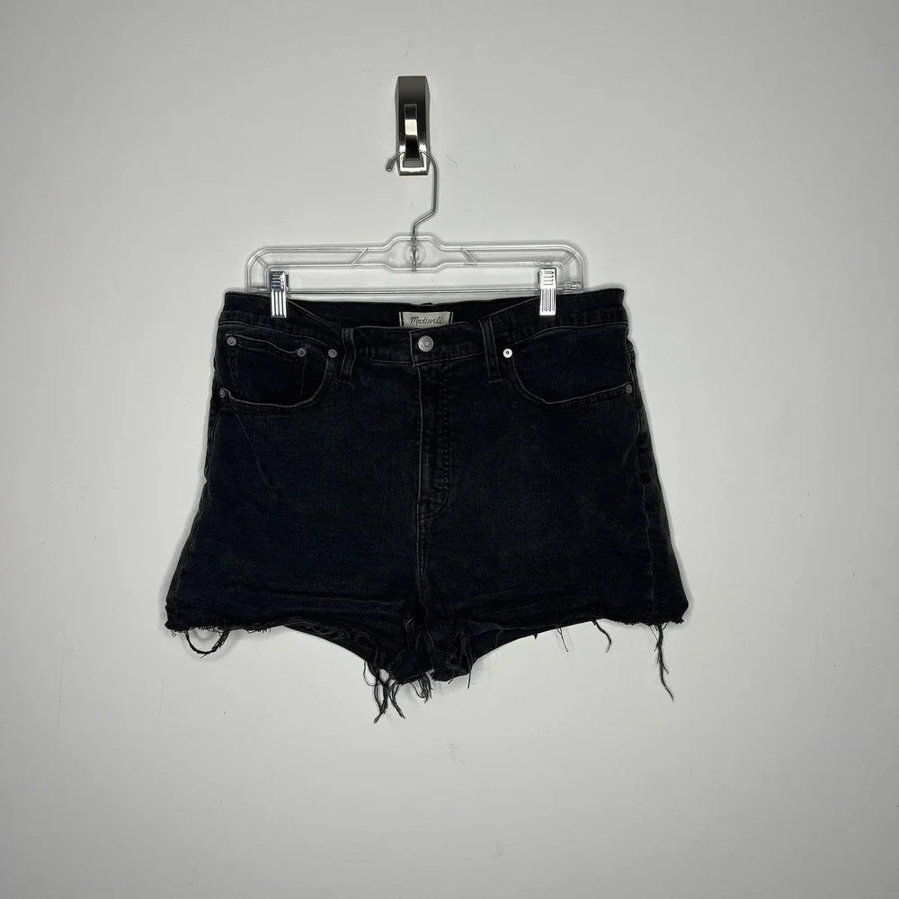 Madewell High Rise Jean Shorts Womens 32‎ Black Cutoff Frayed Stretch Denim